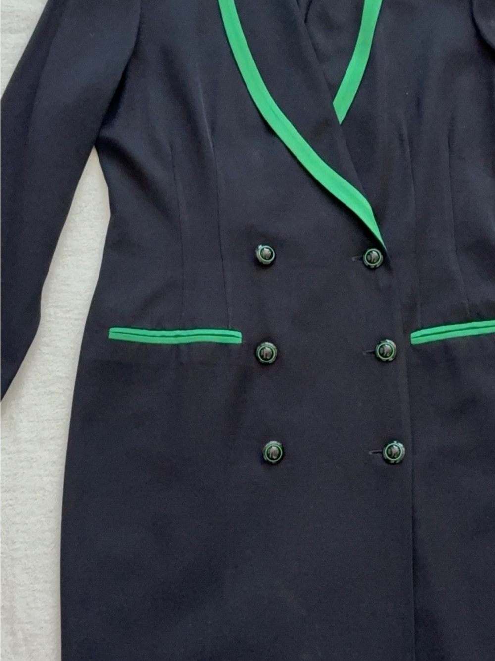 Double Breasted Blazer Dress Green Trim Long Sleeve Size 12 Preppy Academia - Picture 3 of 10